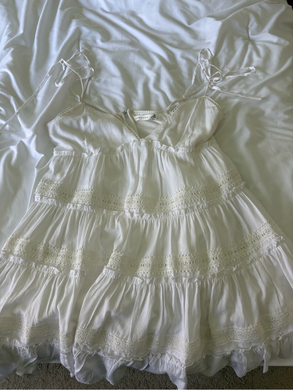 Altar'd State White Lace-Trimmed V-Neck Sundress